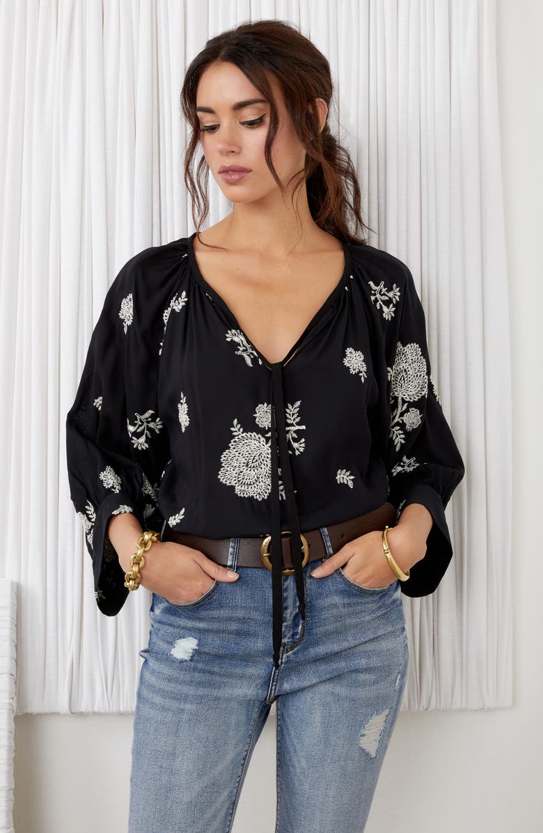 Karen Kane Embroidered Blouson Sleeve Top, Alternate, color,