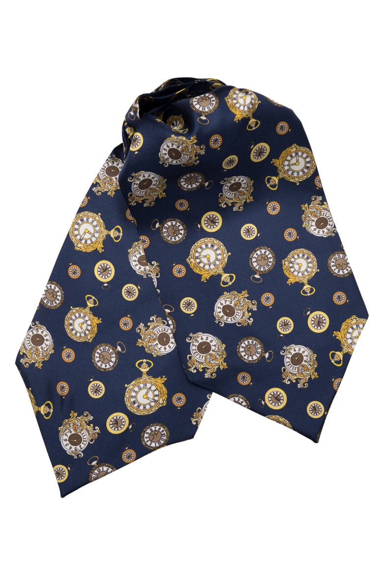 Gilded Keeper - Silk Ascot Cravat Tie for Men, Main, color, Navy