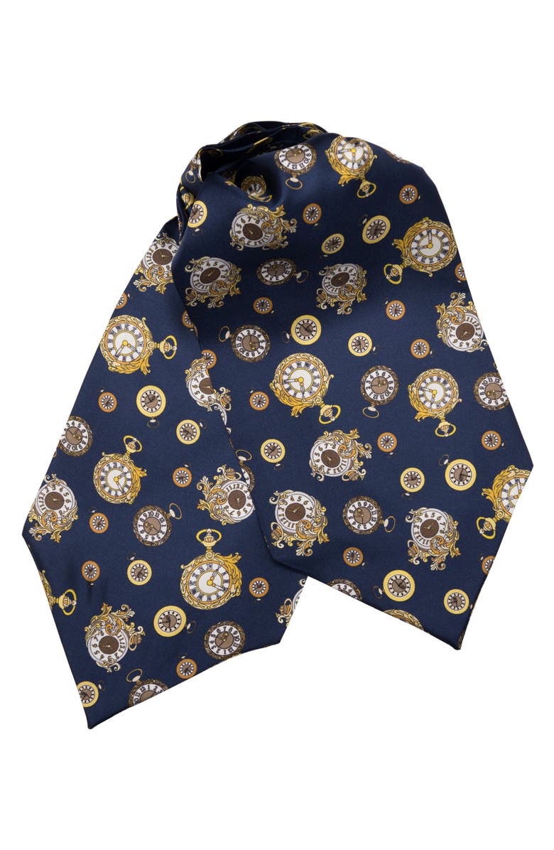 Elizabetta Gilded Keeper - Silk Ascot Cravat Tie for Men, Main, color, Navy
