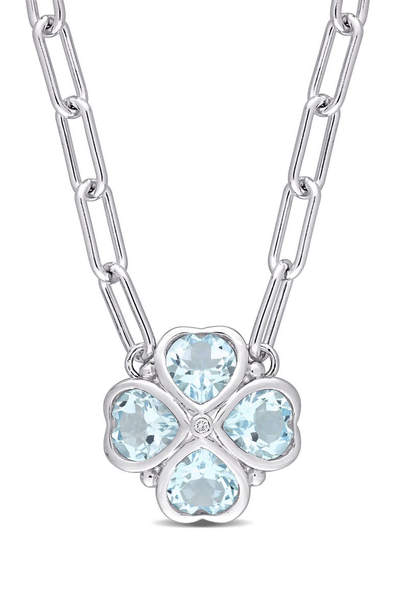 Sky Blue Topaz & Diamond Clover Pendant Necklace, Main, color, BLUE