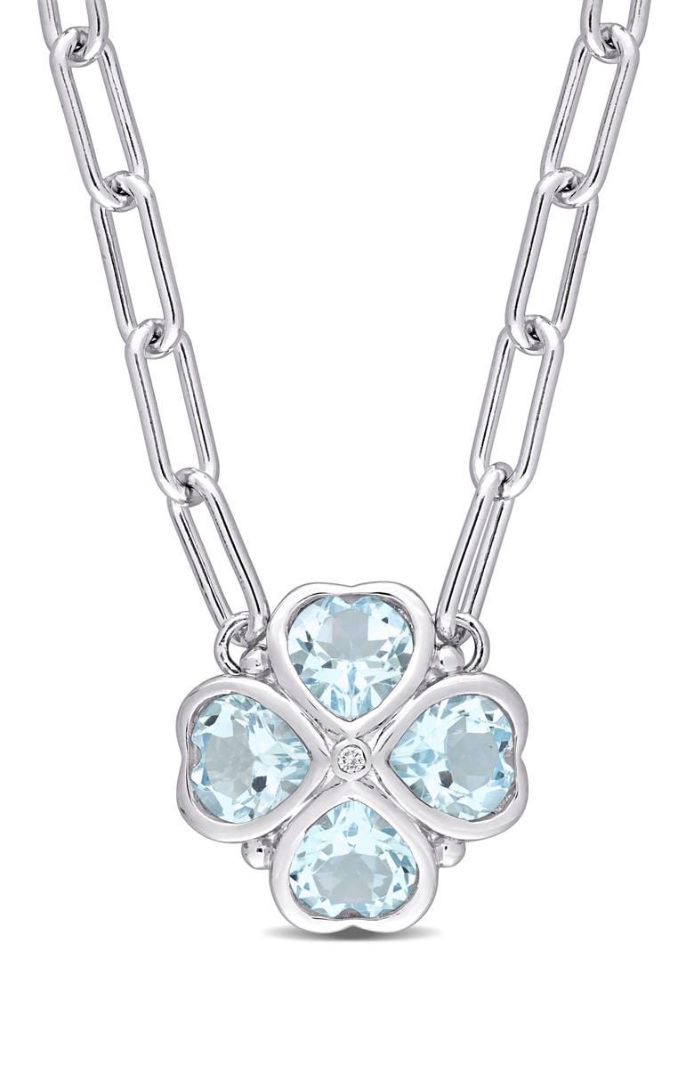 DELMAR Sky Blue Topaz & Diamond Clover Pendant Necklace, Main, color, 