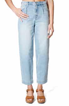 Nicole Miller High Waisted Pleated Front Tapered Leg Jeans
