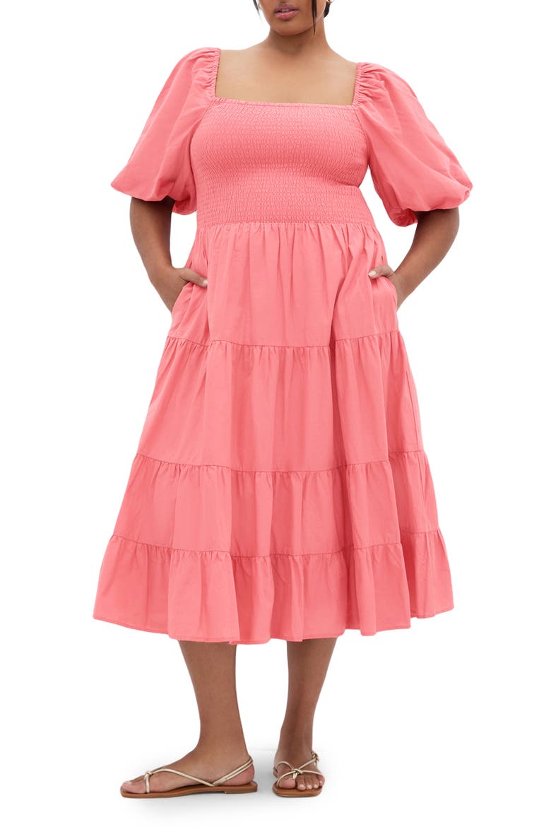 Ariella Tiered Cotton Midi Dress, Main, color, CINNAMON