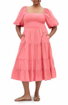 Ariella Tiered Cotton Midi Dress