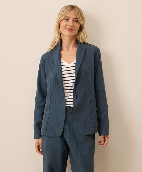 Pact Organic Cotton Coastal Double Gauze Lined Easy Jacket In Blue
