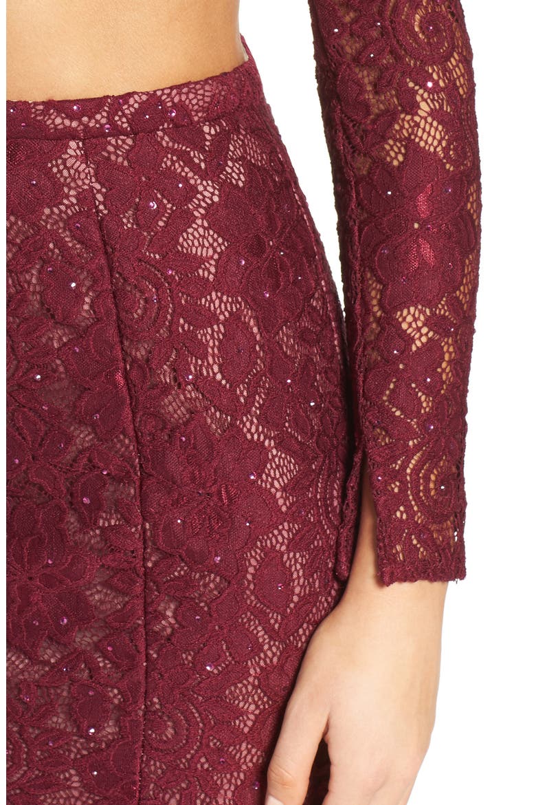 Embellished Lace Two-Piece Gown, Alternate, color, GARNET