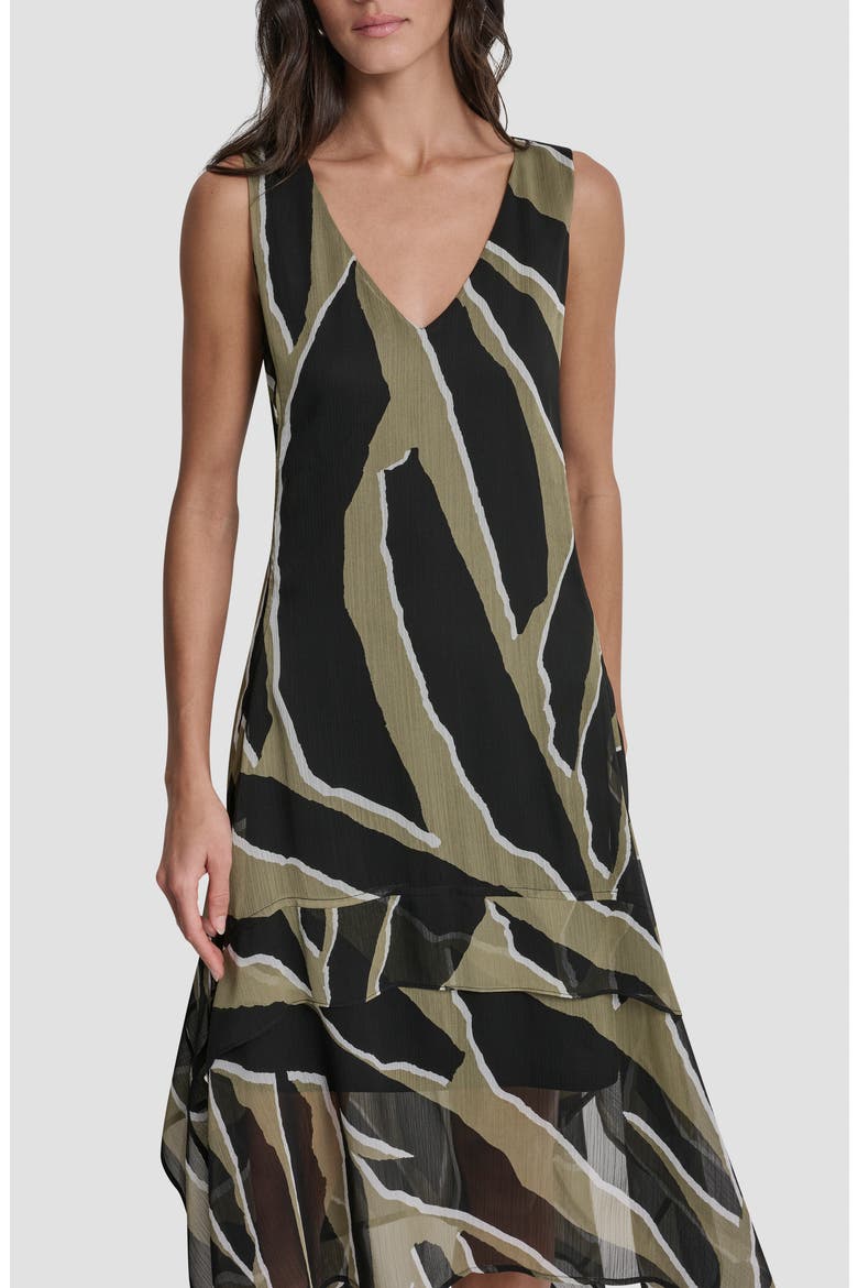 Crinkle Chiffon Handkerchief Hem Midi Dress, Alternate, color, JUNGLE BLOCK