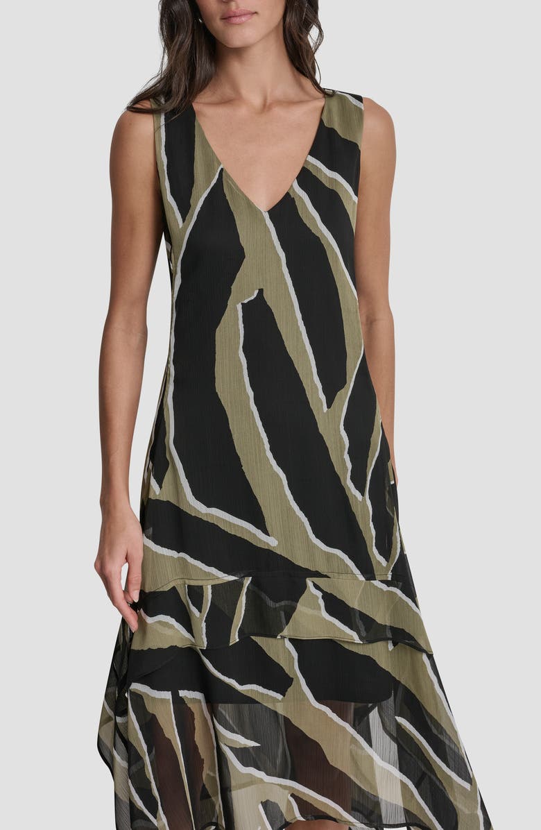 DKNY Crinkle Chiffon Handkerchief Hem Midi Dress, Alternate, color, Jungle Block