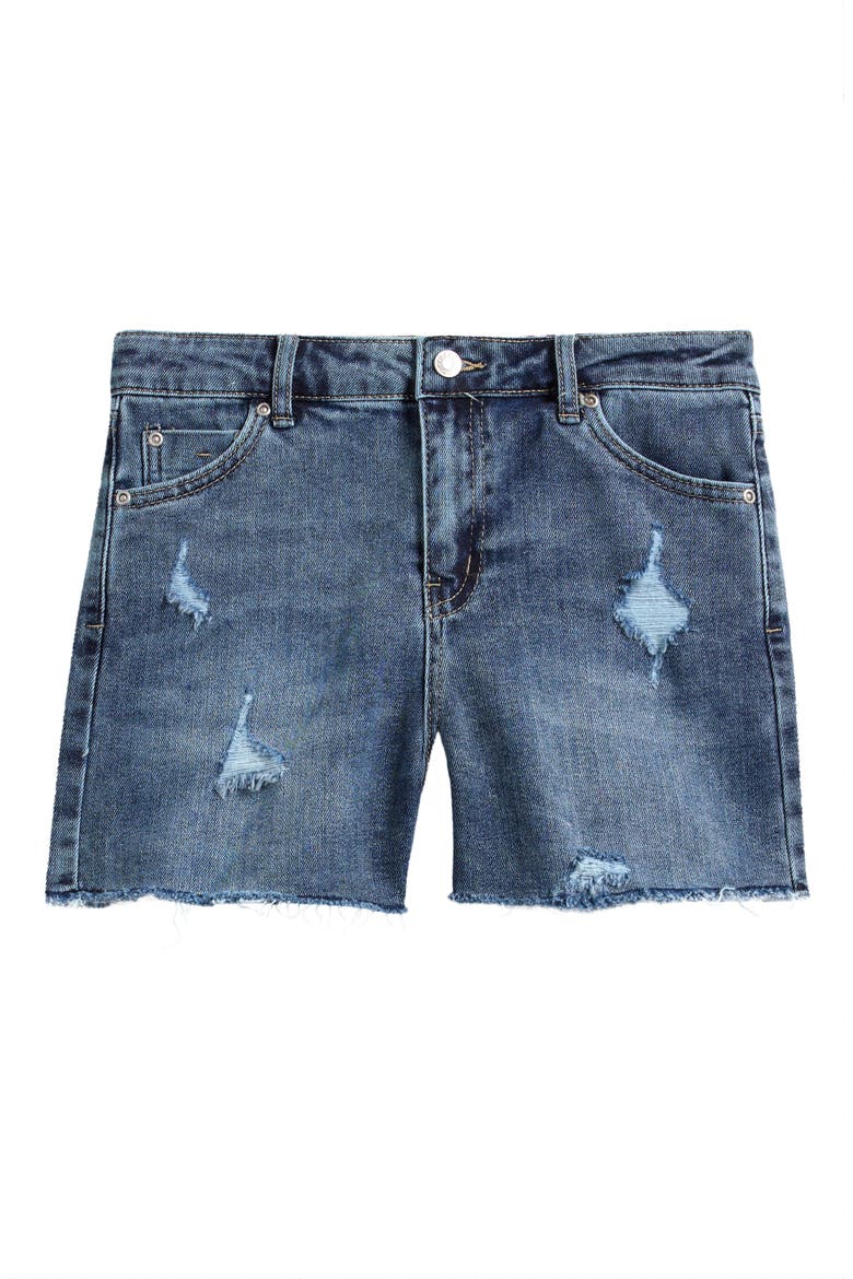 Kids' Distressed Stretch Denim Shorts, Main, color, INDIGO
