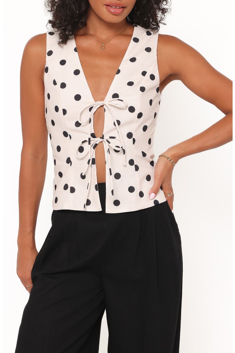 Zoie Polka Dot Tie Front Sleeveless Top, Main, color, CREAM POLKA DOT