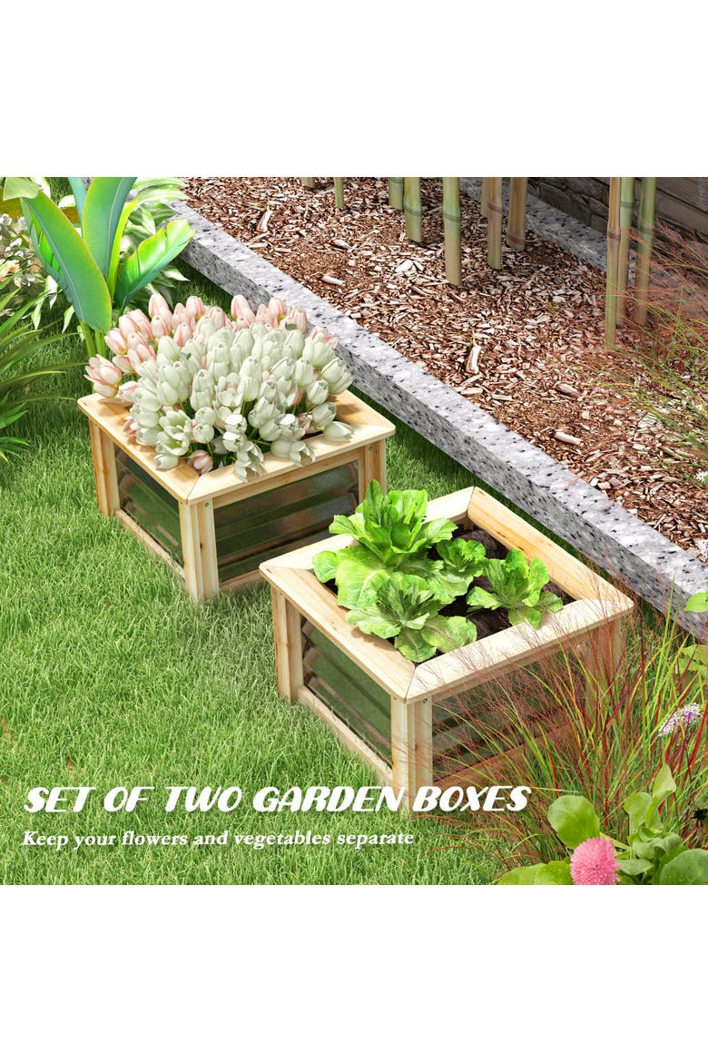 Raised Set of, Stock Tanks for Growing Flowers, Metal Reinforced with Wood, Planters for Plants, Alternate, color, Natural and Silver
