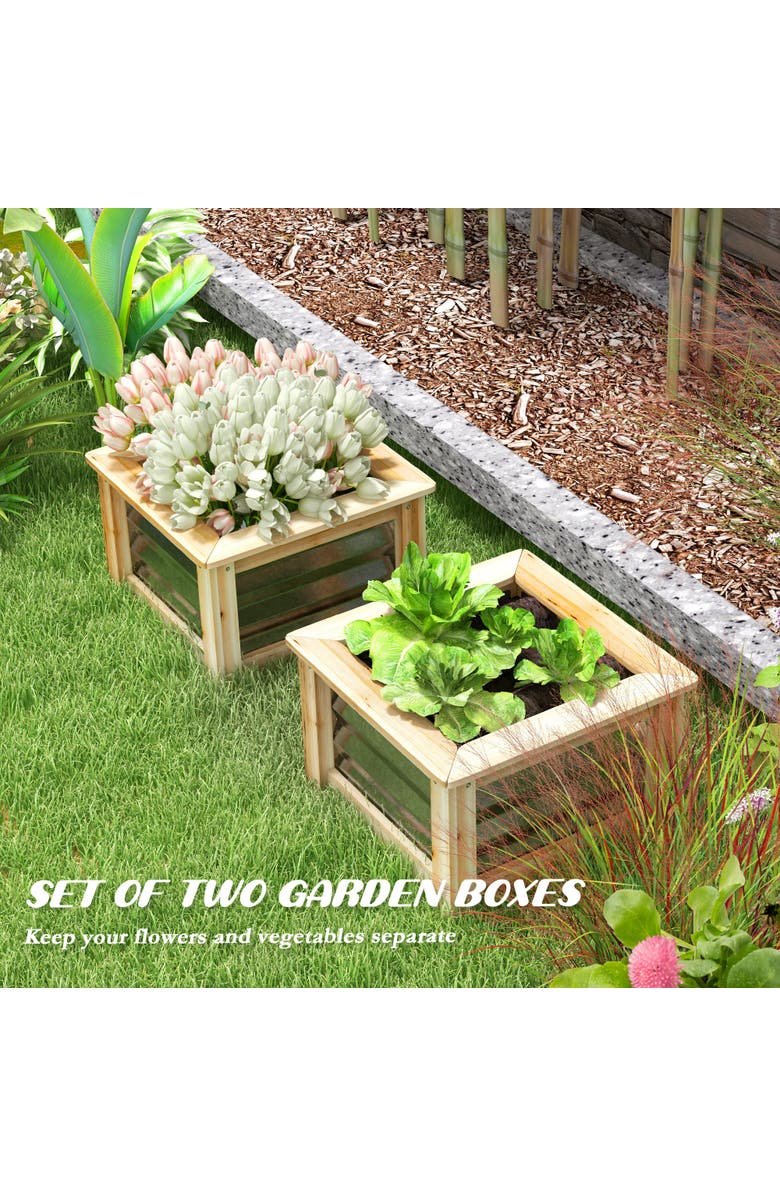 Outsunny Raised Set of, Stock Tanks for Growing Flowers, Metal Reinforced with Wood, Planters for Plants, Alternate, color, Natural And Silver