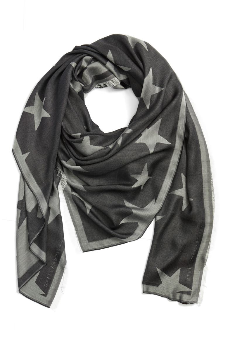 Star Jacquard Scarf, Main, color, BLACK