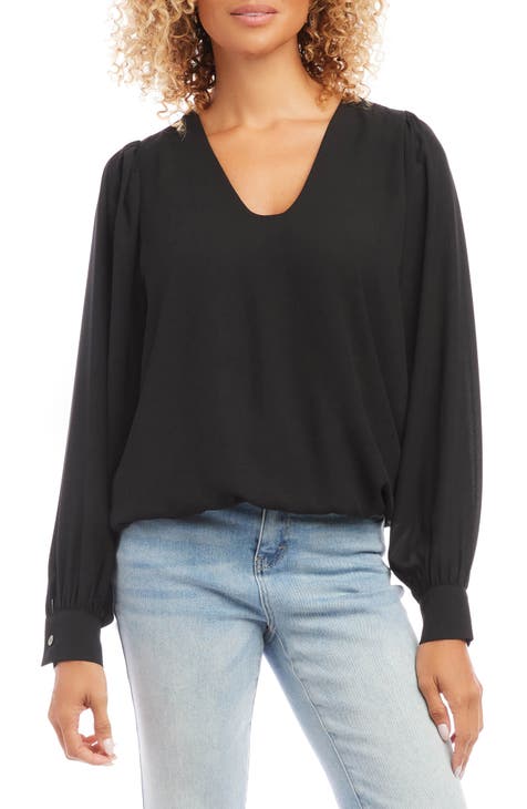 Puff Sleeve V-Neck Crepe Blouse