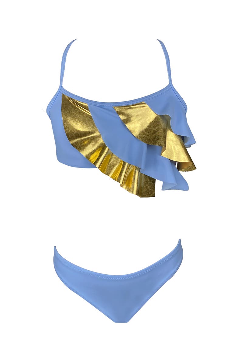 Kids' Multi-Layered Gold Detail Ruffle Two-Piece Bikini, Main, color, Blue