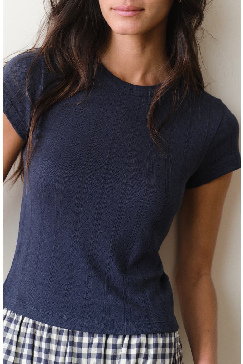 Lexi Pointelle Crewneck T-Shirt, Main, color, NAVY