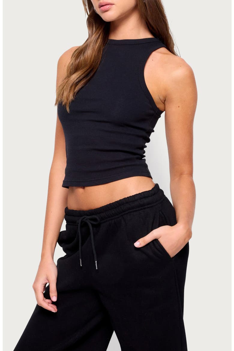 Filipa High Neck Racerback Crop Rib Tank, Alternate, color, BLACK