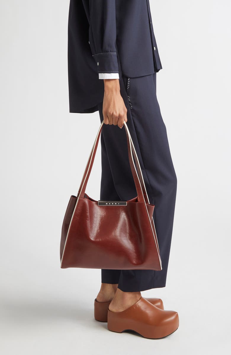 Marni Small East/West Leather Tote, Alternate, color, 627 - Cherry