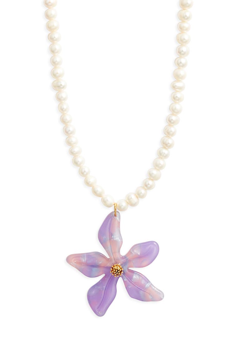 Freshwater Pearl Orchid Pendant Necklace, Main, color, GOLD
