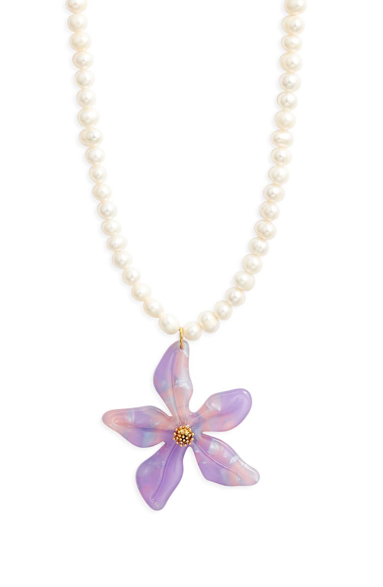 VIDAKUSH Freshwater Pearl Orchid Pendant Necklace, Main, color, Gold