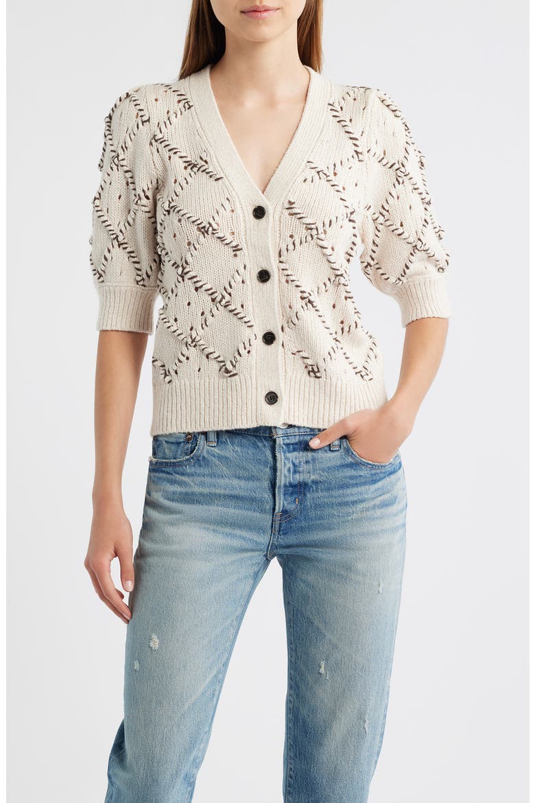Isla Whipstitch Elbow Sleeve Cardigan, Main, color, OAT