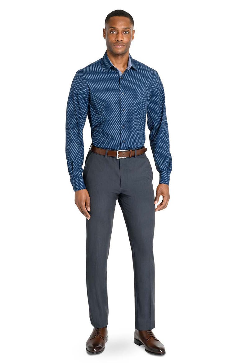 Slim Fit Dash Print Performance Dress Shirt, Alternate, color, NAVY