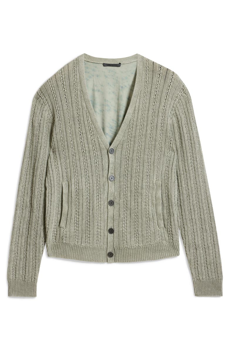John Varvatos Kliment Mixed Media Linen Cardigan, Alternate, color, Sage Brush