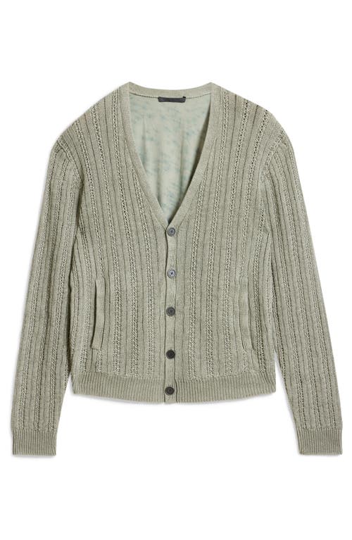 John Varvatos Kliment Mixed Media Linen Cardigan In Sage Brush