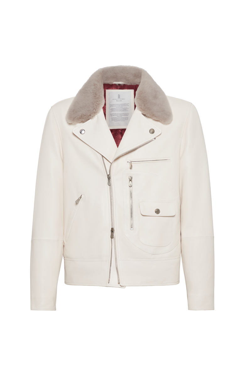 Brunello Cucinelli Nappa leather padded biker jacket, Main, color, Ivory