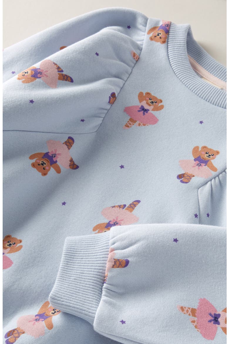 Kids' Puff Sleeve Cotton Blend Sweatshirt, Alternate, color, BLUE XENON BALLERINA BEAR