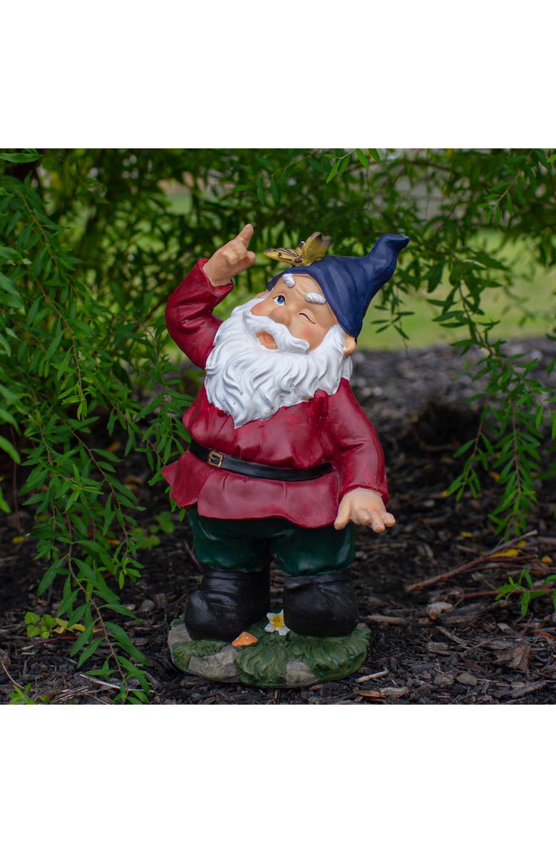 Northlight 11.25" Red and Green Gnome with Butterfly Outdoor Garden Statue, Alternate, color, Red