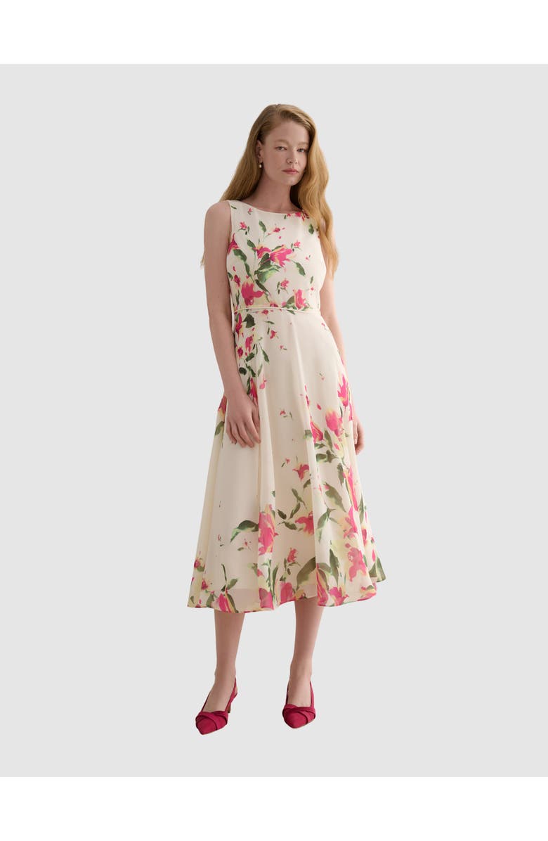 HOBBS LONDON Carly A-Line Midi Dress, Main, color, Cream Multi