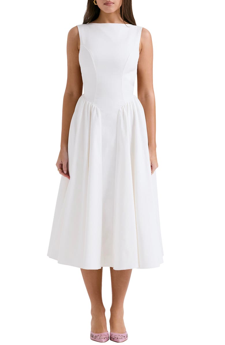 HOUSE OF CB Cindy Sleeveless Twill Midi Cocktail Dress, Main, color, White