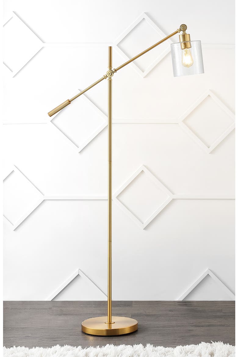 Kathryn Classic 60" Iron/Seeded Glass Adjustable Head Modern LED Floor Lamp, Brass Gold, Alternate, color, Brass Gold