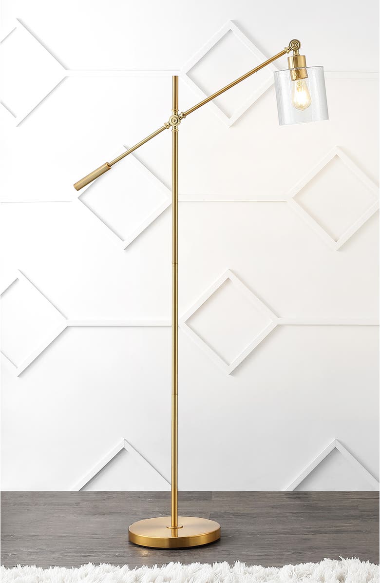 JONATHAN Y Kathryn Classic 60" Iron/Seeded Glass Adjustable Head Modern LED Floor Lamp, Brass Gold, Alternate, color, 