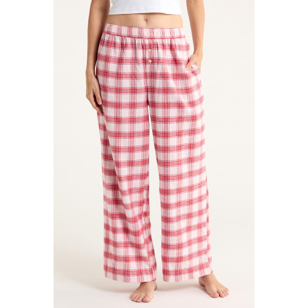 Open Edit Print Flannel Boxer Pajama Pants In Pink