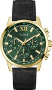 GUESS Walker Green Dial Multifunction Leather Strap Watch, 44mm
