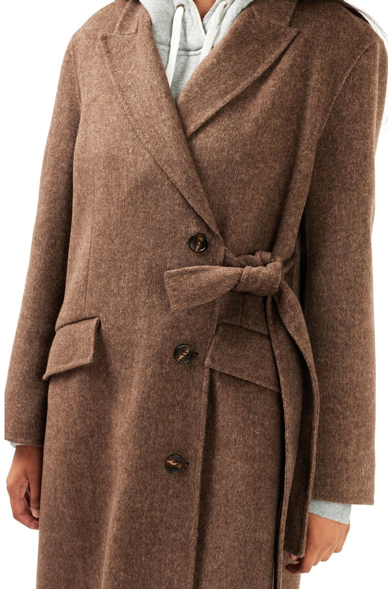 Right There Side Tie Wool Blend Coat, Alternate, color, WALNUT