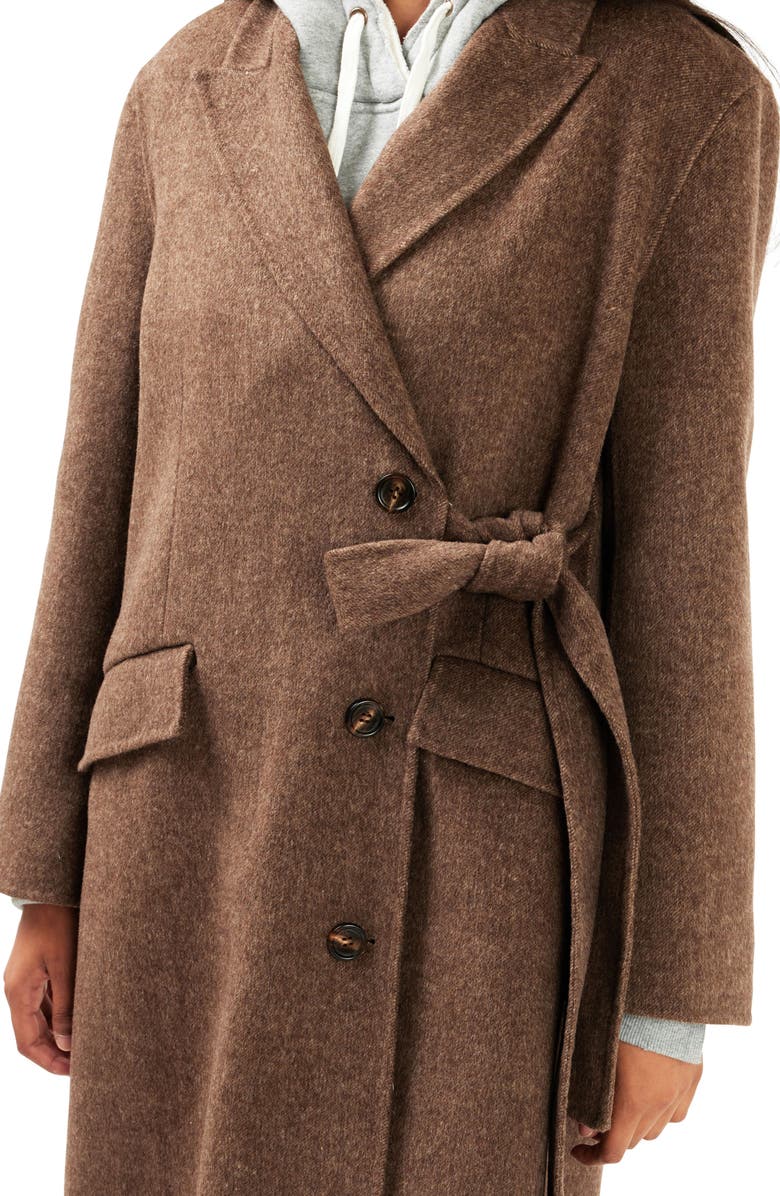 Belle & Bloom Right There Side Tie Wool Blend Coat, Alternate, color, Walnut