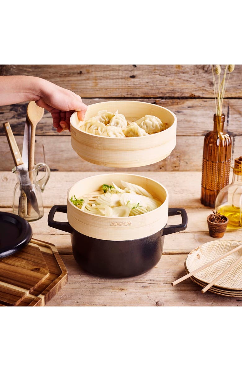 Alva Nori 2.5 Qt Enameled Cast Iron Cocotte Dutch Oven & Steamer Set, Alternate, color, Black