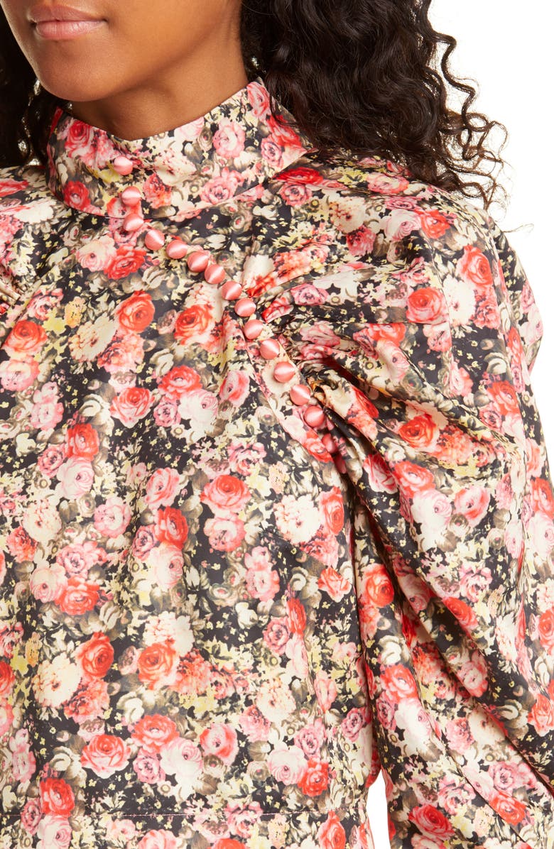 ROTATE Kim Floral Puff Sleeve Crop Top, Alternate, color,