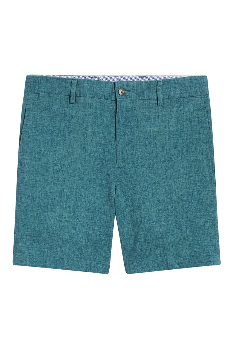 Solid Linen Look Flat Front Cotton Shorts, Alternate, color, TEAL