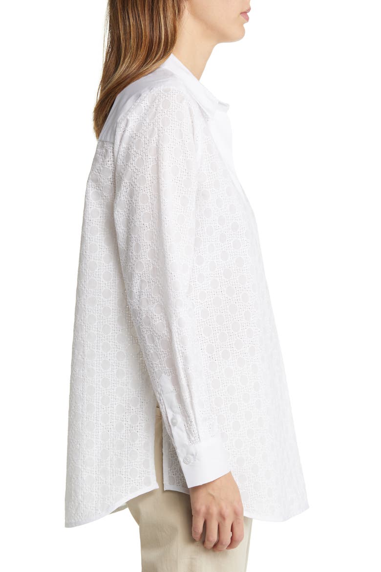 Geneo Cotton Eyelet Button-Up Shirt, Alternate, color, WHITE