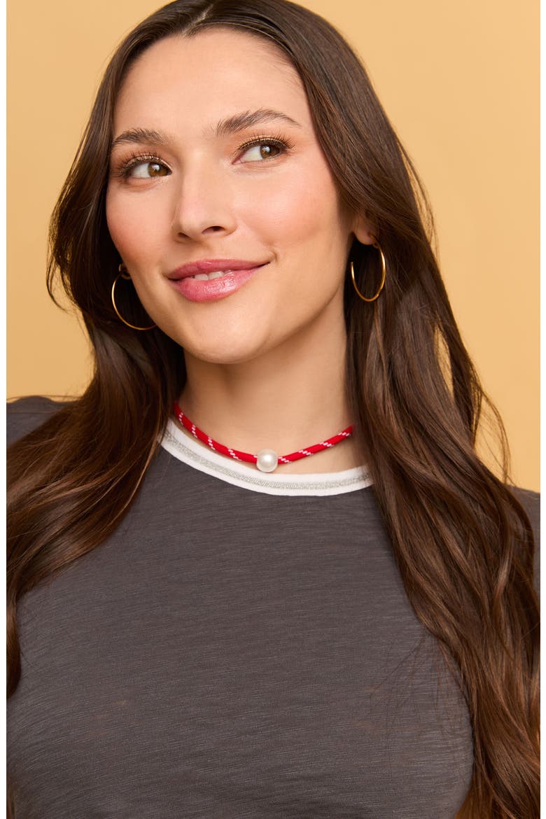 Faux Pearl Pendant Paracord Necklace, Alternate, color, RED