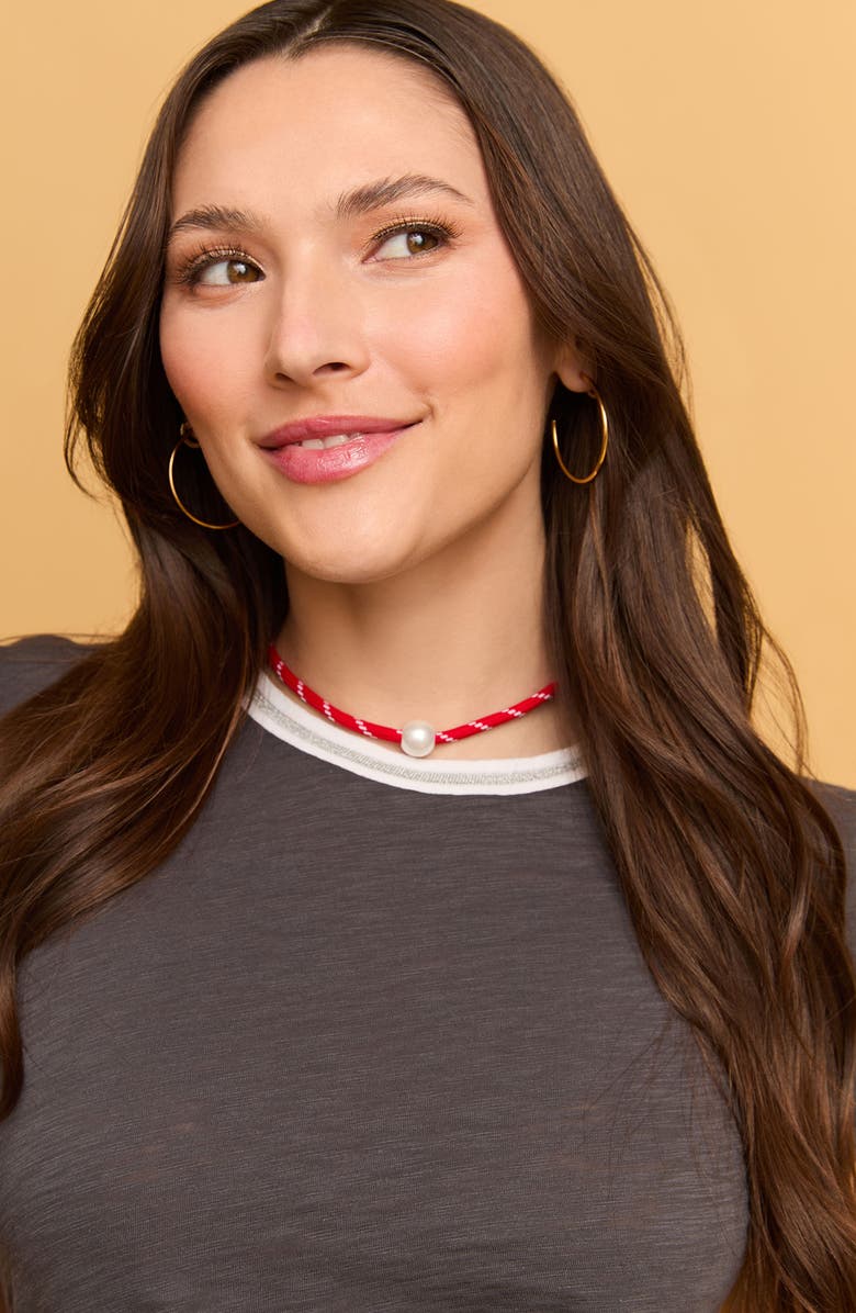 Petit Moments Faux Pearl Pendant Paracord Necklace, Alternate, color, Red