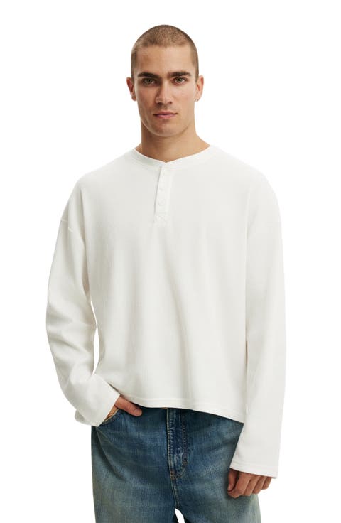 Men's Relaxed Fit Textured Henley Long Sleeve