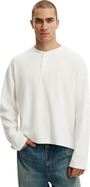 Cotton On Men's Relaxed Fit Textured Henley Long Sleeve
