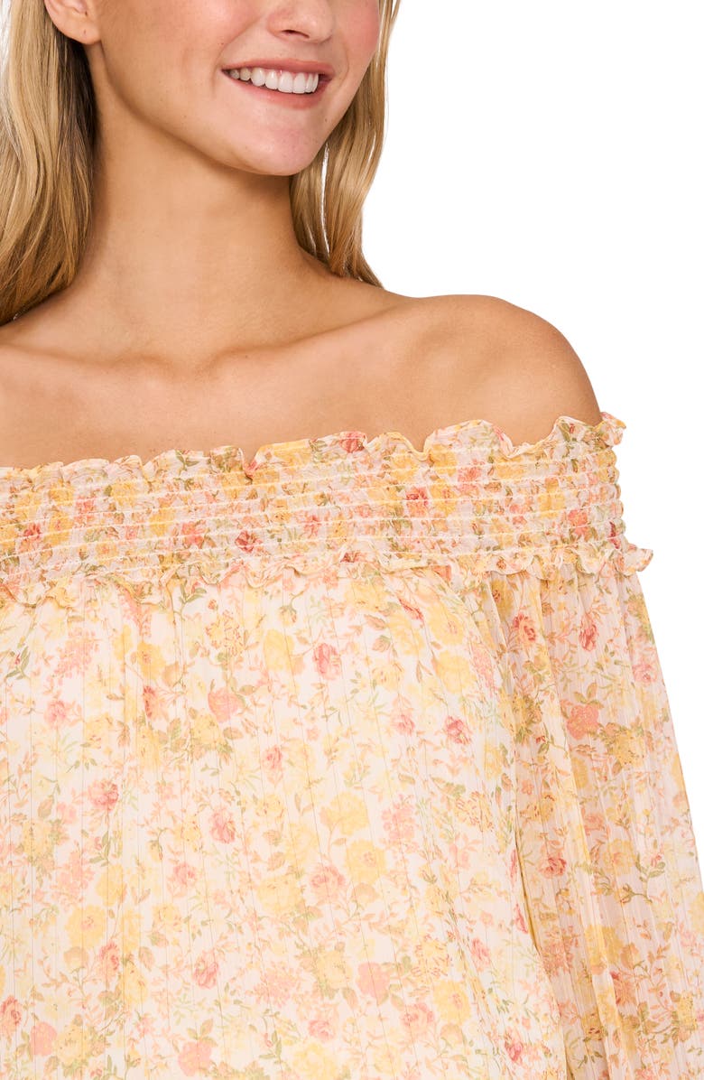 CeCe Floral Off the Shoulder Ruffle Top, Alternate, color, New Ivory