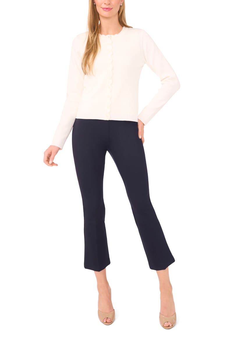 Scallop Detail Cardigan, Alternate, color, VANILLA ICE