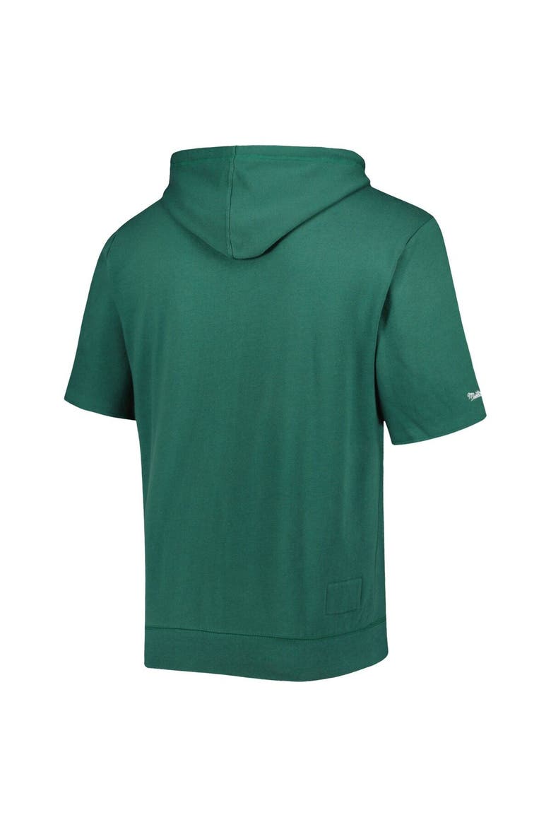 Men's Mitchell & Ness Green Green Bay Packers Washed Short Sleeve Pullover Hoodie, Alternate, color, Green